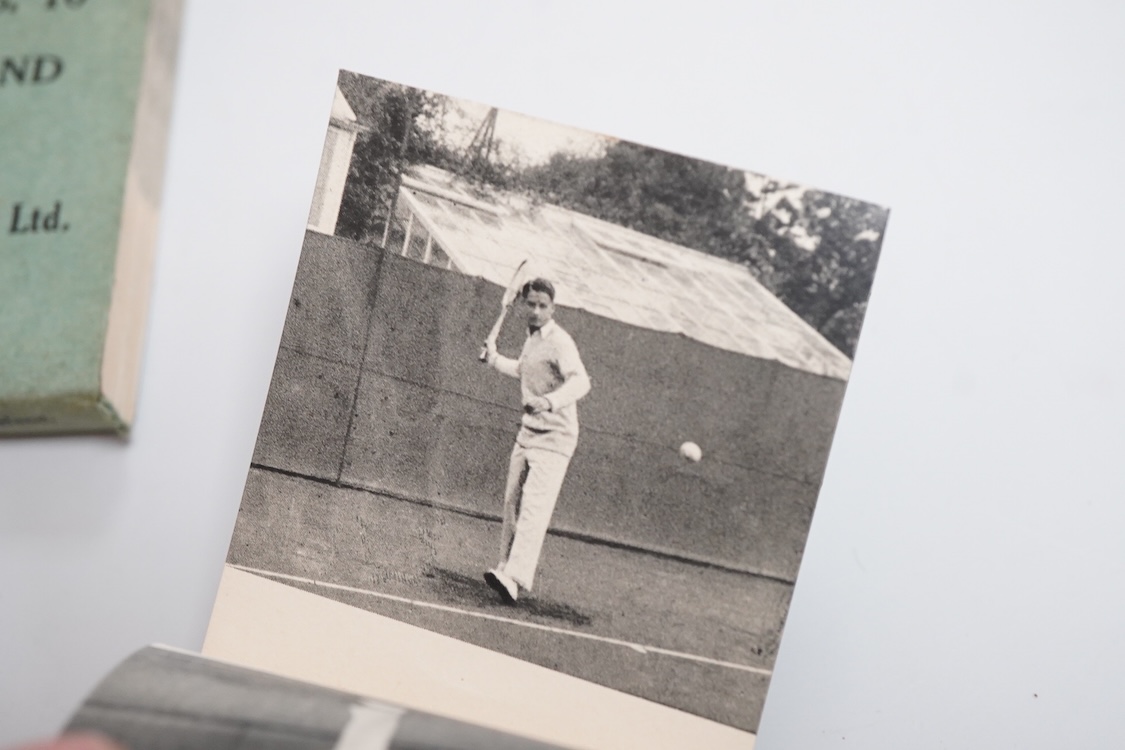 Four 1920s Slazengers tennis ‘flicker’ books, depicting H&W Austin service and smash and forehand and backhand drives and Miss Betty Nuthall forehand and backhand drives and drop volley and service, 7-10 in the set.